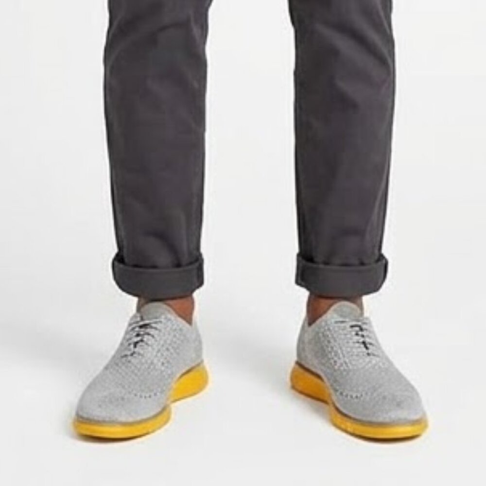 Cole Haan ZERØGRAND Stitchlite Wingtip Oxford Grey Neon Yellow Techwear 11.5